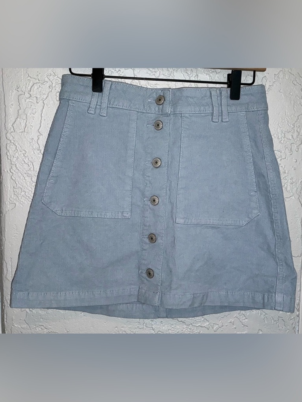 American Eagle Super Stretch Light Blue Button-Front Corduroy Mini Skirt (NWT)
